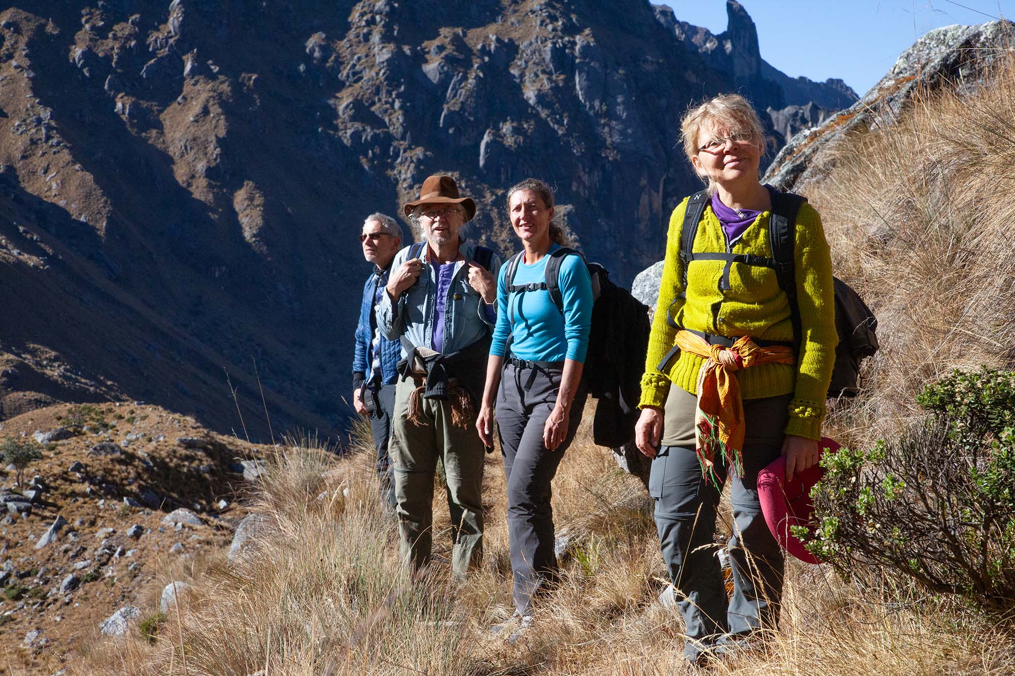 Trekking on royal inca road in the Vilcabamba Mountains.