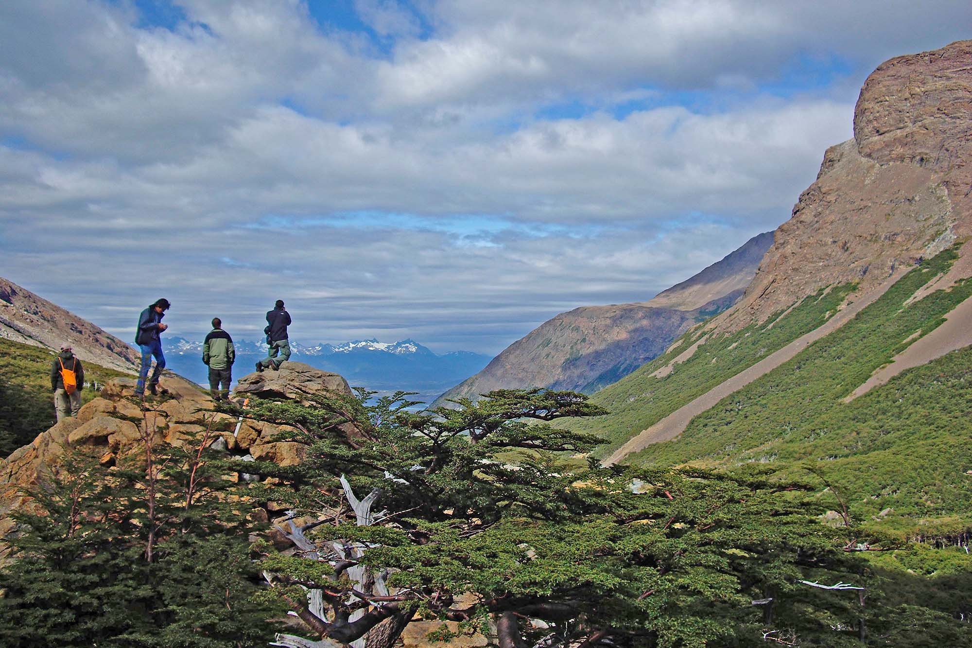 Chile Andesbjergene Torres del Paine Franske dal 02 Vandrere i Den Franske Dal i Torres del Paine.