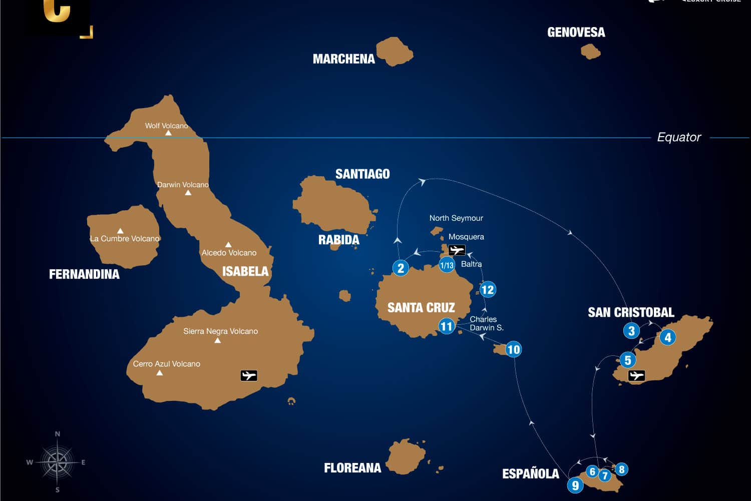 En af ruterne som Endemic Galapagos Luxury sejler.