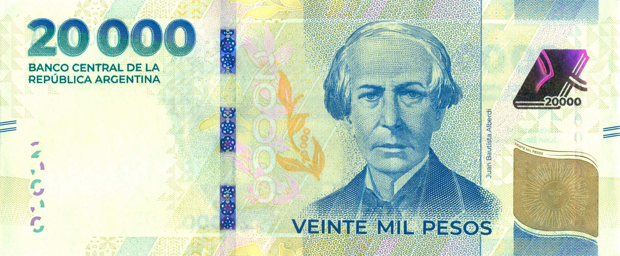 billete 20000 pesos argentina 2000 Argentinsk 20.000-pesosseddel.